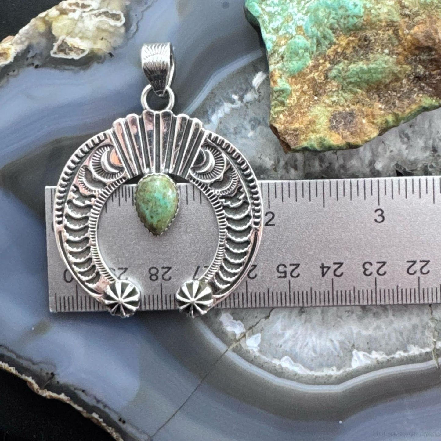 Sterling Silver Southwestern Style Teardrop Turquoise Decorated Unisex Naja Pendant