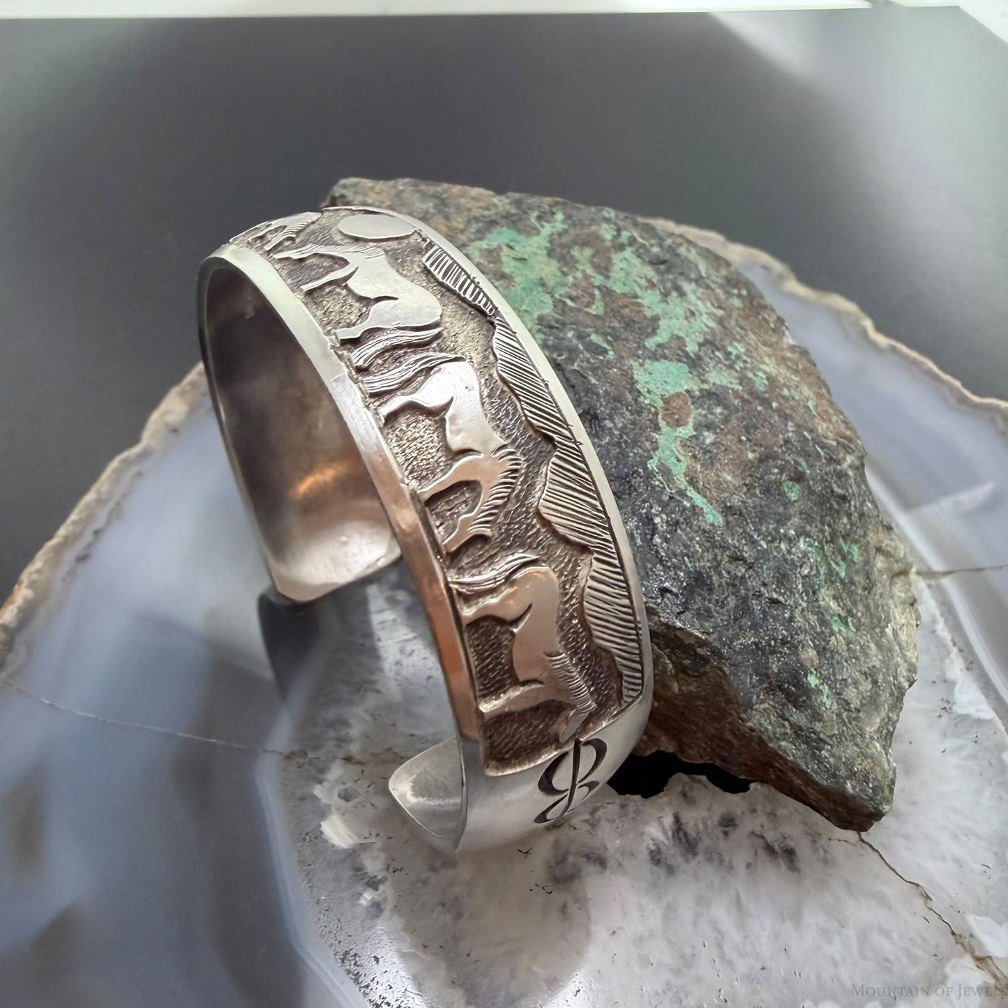 Alex Becenti Native American Sterling Silver Horses in The Wild Storyteller Unisex Cuff