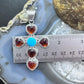 Native American Sterling Silver Turquoise & Amber Cross Pendant For Women