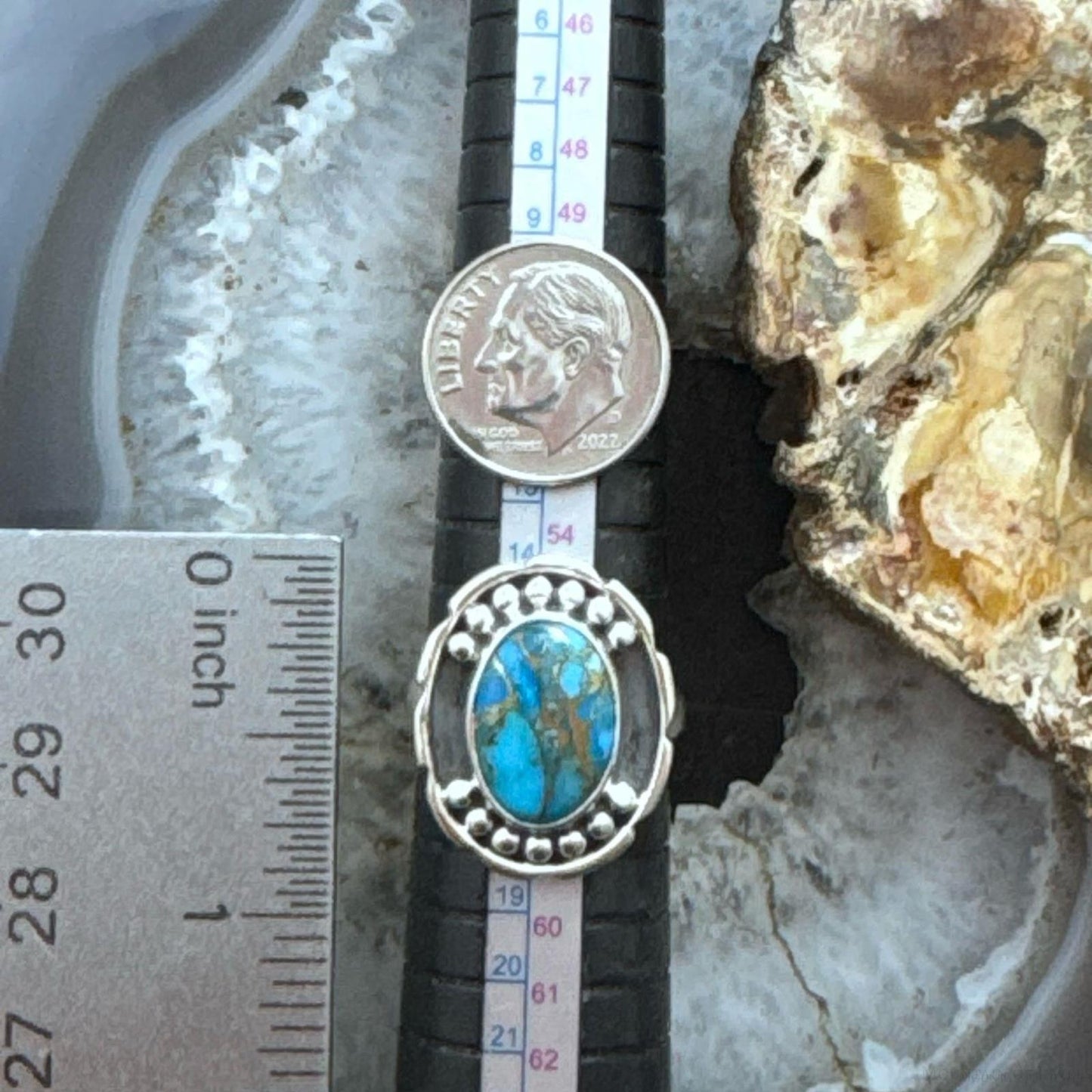 Sterling Silver Southwestern Style Oval Copper Turquoise Decorated Ring For Women