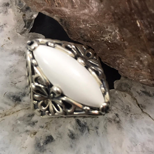 Carolyn Pollack Sterling Silver Marquise White Jasper Decorated Ring Size 8.25 For Women