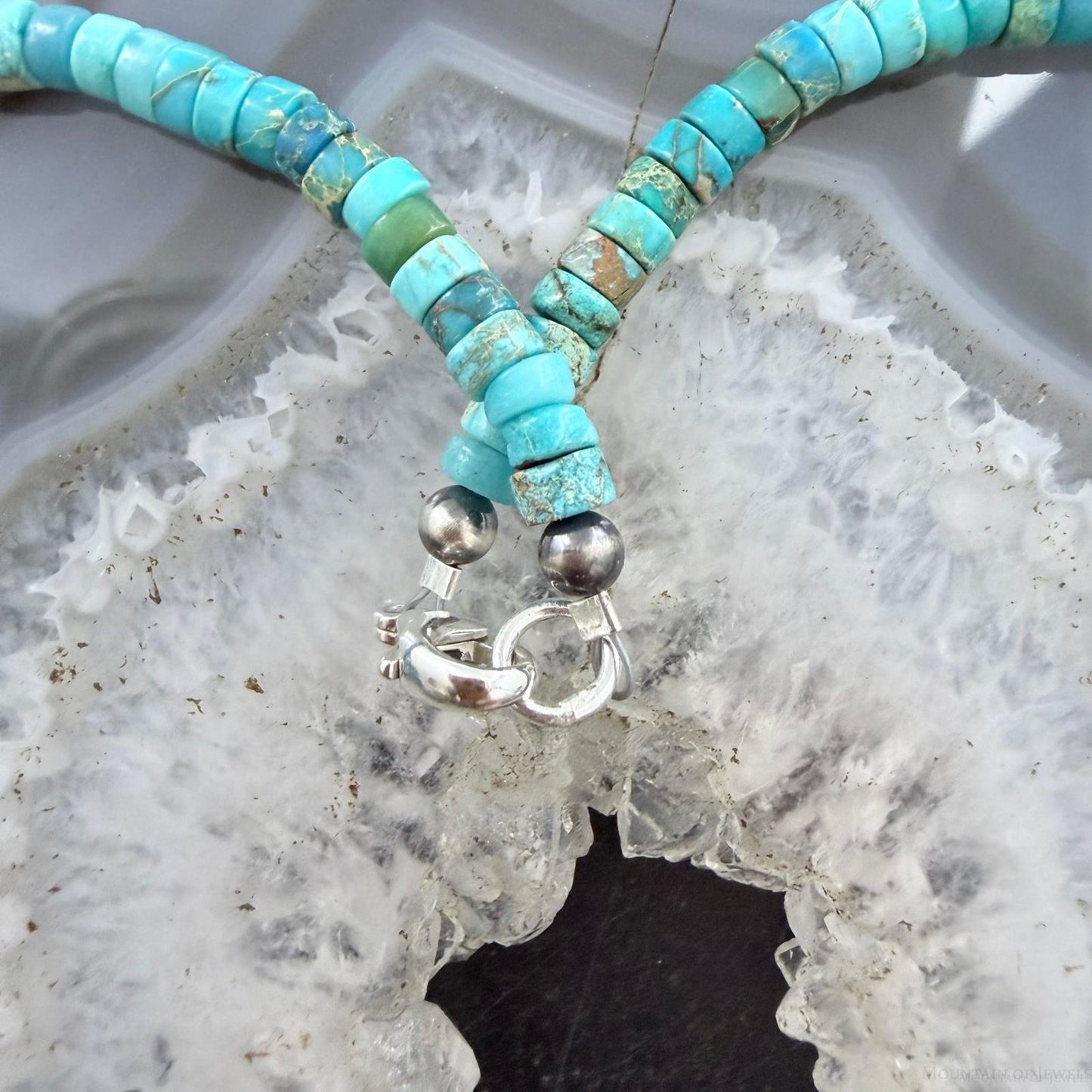 Sterling Silver Turquoise and Navajo Pearl Beads 17" Necklace For Women