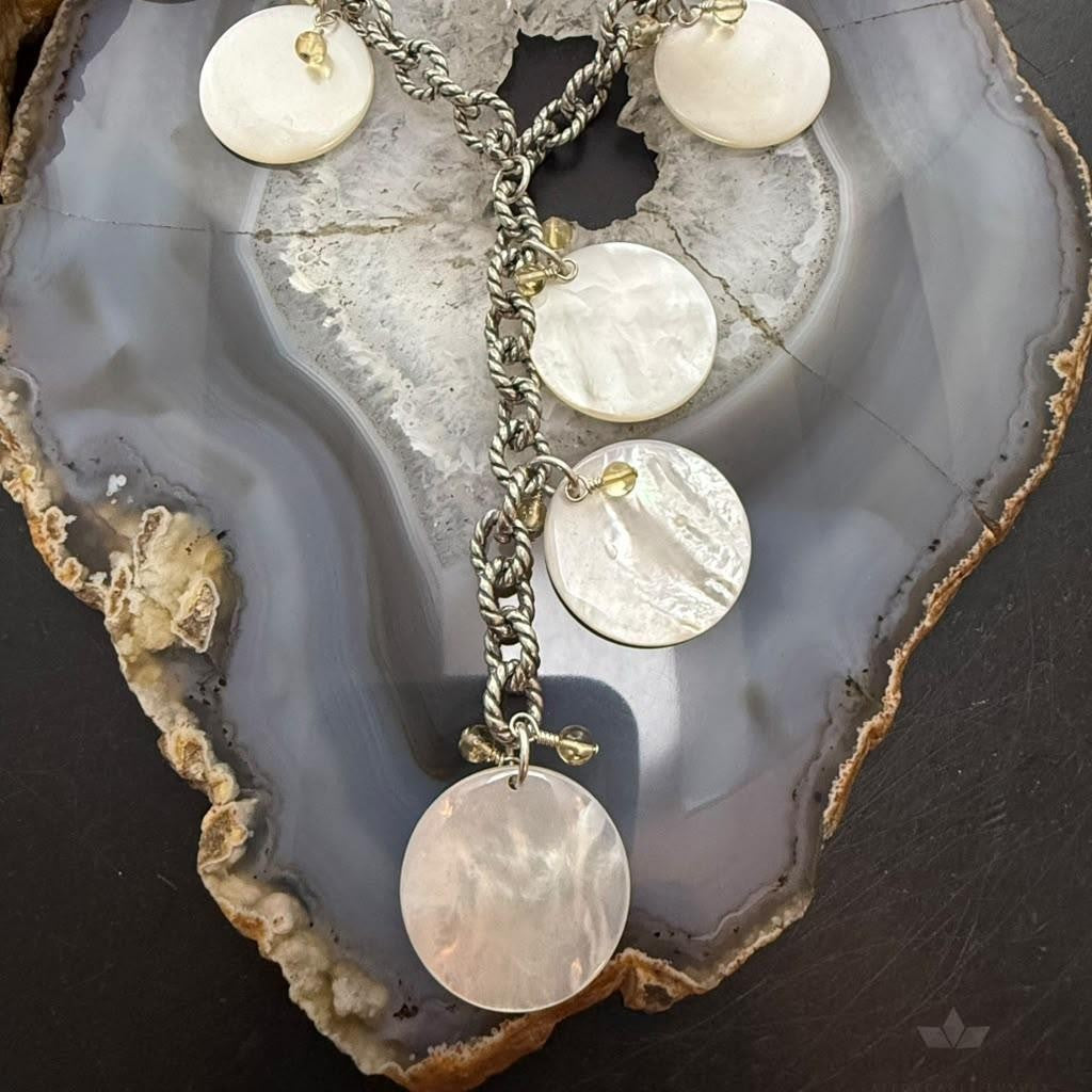 Carolyn Pollack Sterling Silver 7 MOP Disc, Citrine Twisted Link Chain 20" Necklace For Women