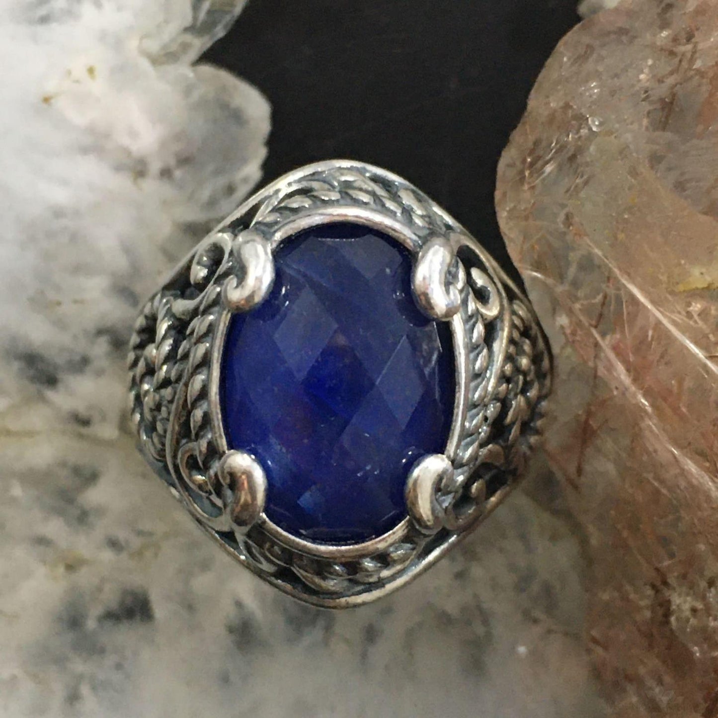 Carolyn Pollack Southwestern Style Sterling Lapis & Faceted Crystal Doublet Ring