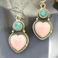 Sterling Silver Southwestern Style Pink Conch & Turquoise Dangle Earrings For Women