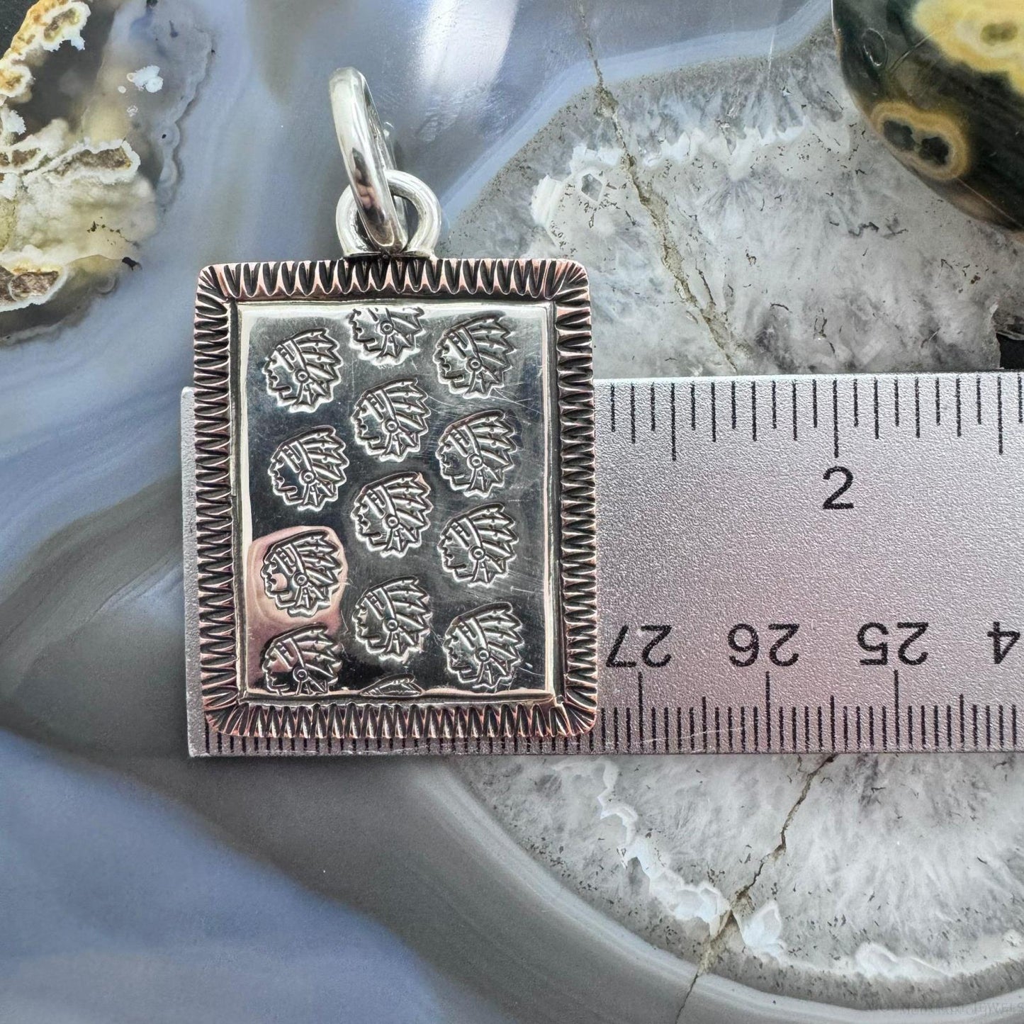 Ben Yellowhorse Navajo Sterling Silver & Copper Stamped Chief Profiles Pendant