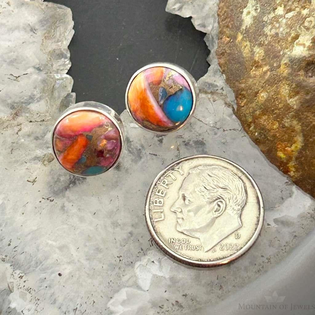Sterling Silver Southwestern Style Rounded Spiny Oyster Turquoise Stud Earrings