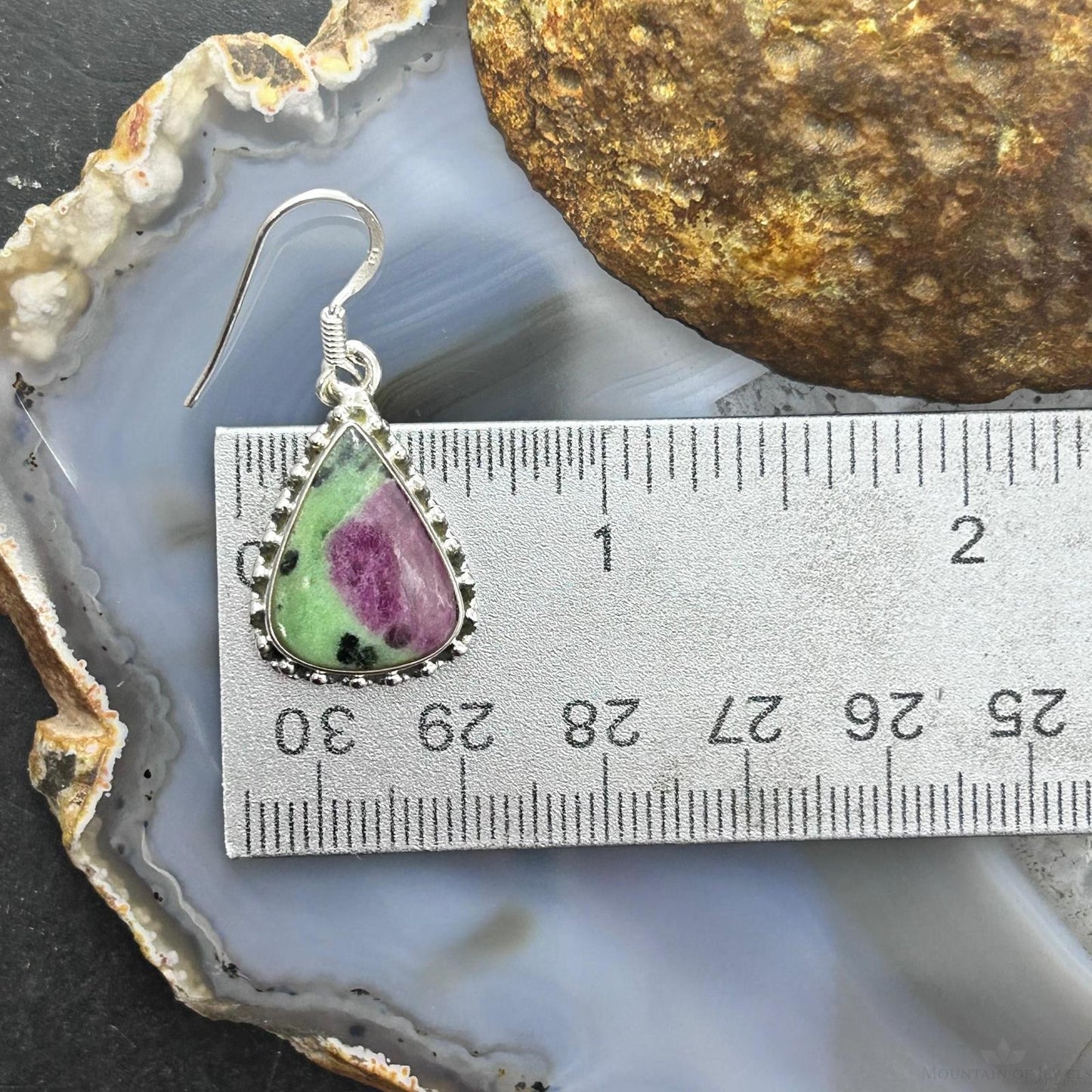 Sterling Silver Southwestern Style Teardrop Ruby Zoisite Dangle Earrings For Women