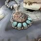 Sterling Silver Southwestern Style Oval Red Creek & Mohave Turquoise Pendant For Women