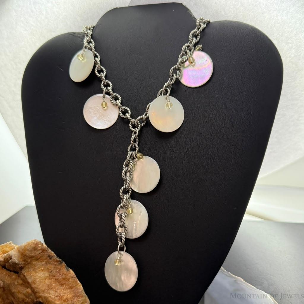 Carolyn Pollack Sterling Silver 7 MOP Disc, Citrine Twisted Link Chain 20" Necklace For Women