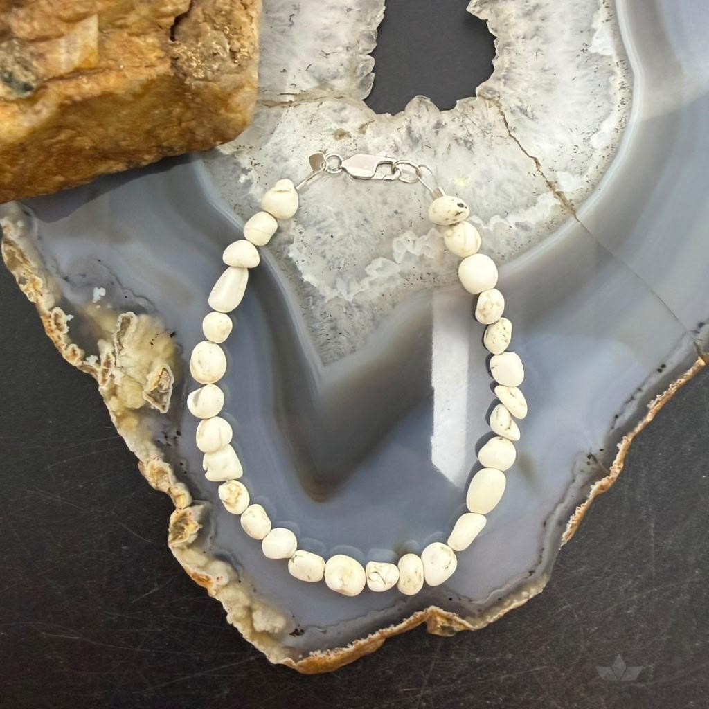 Sterling Silver Natural Wild Horse Beads 7.25" Bracelet For Women
