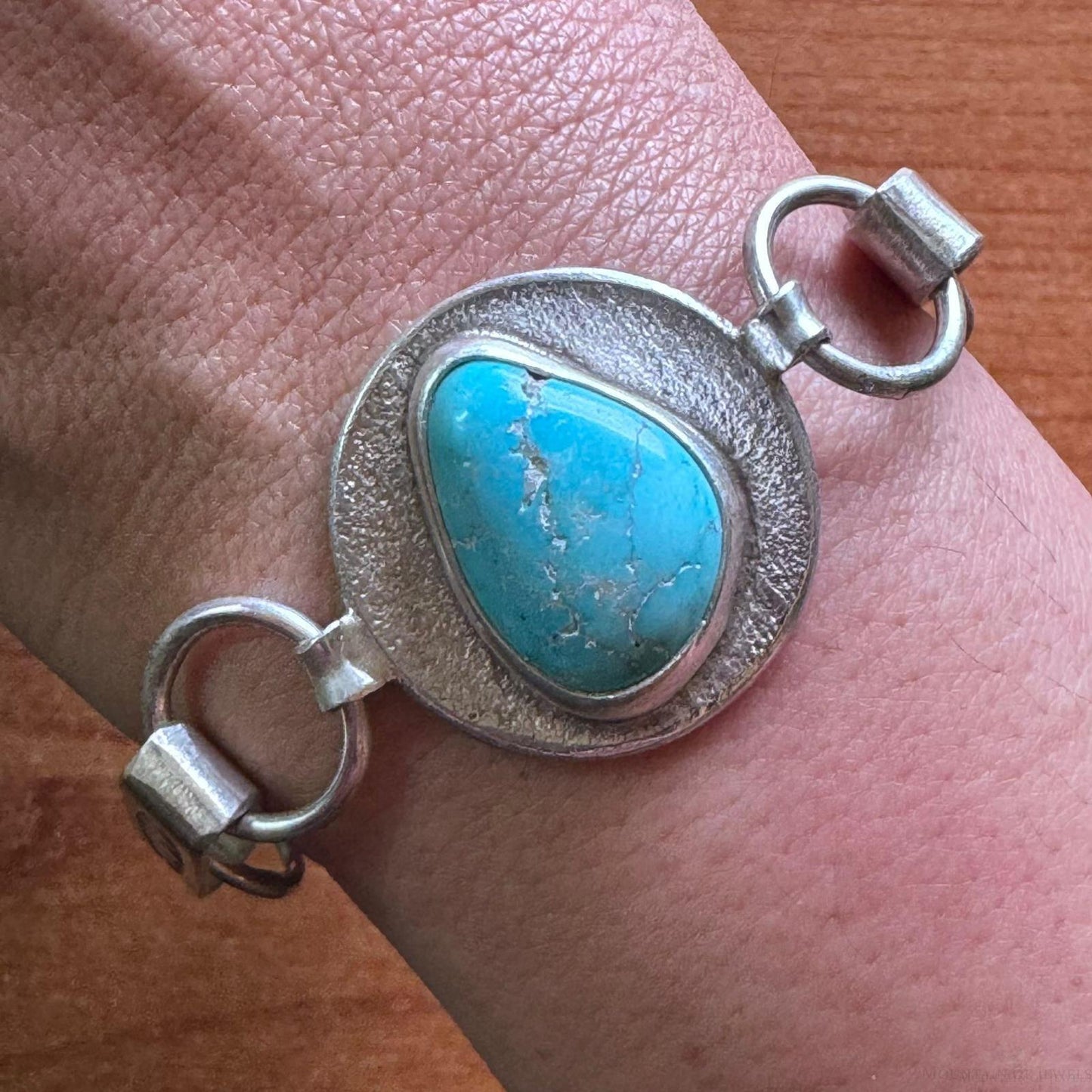 Joel Pajarito Sterling Silver Tufa Cast Natural Turquoise Link Bracelet For Women #1