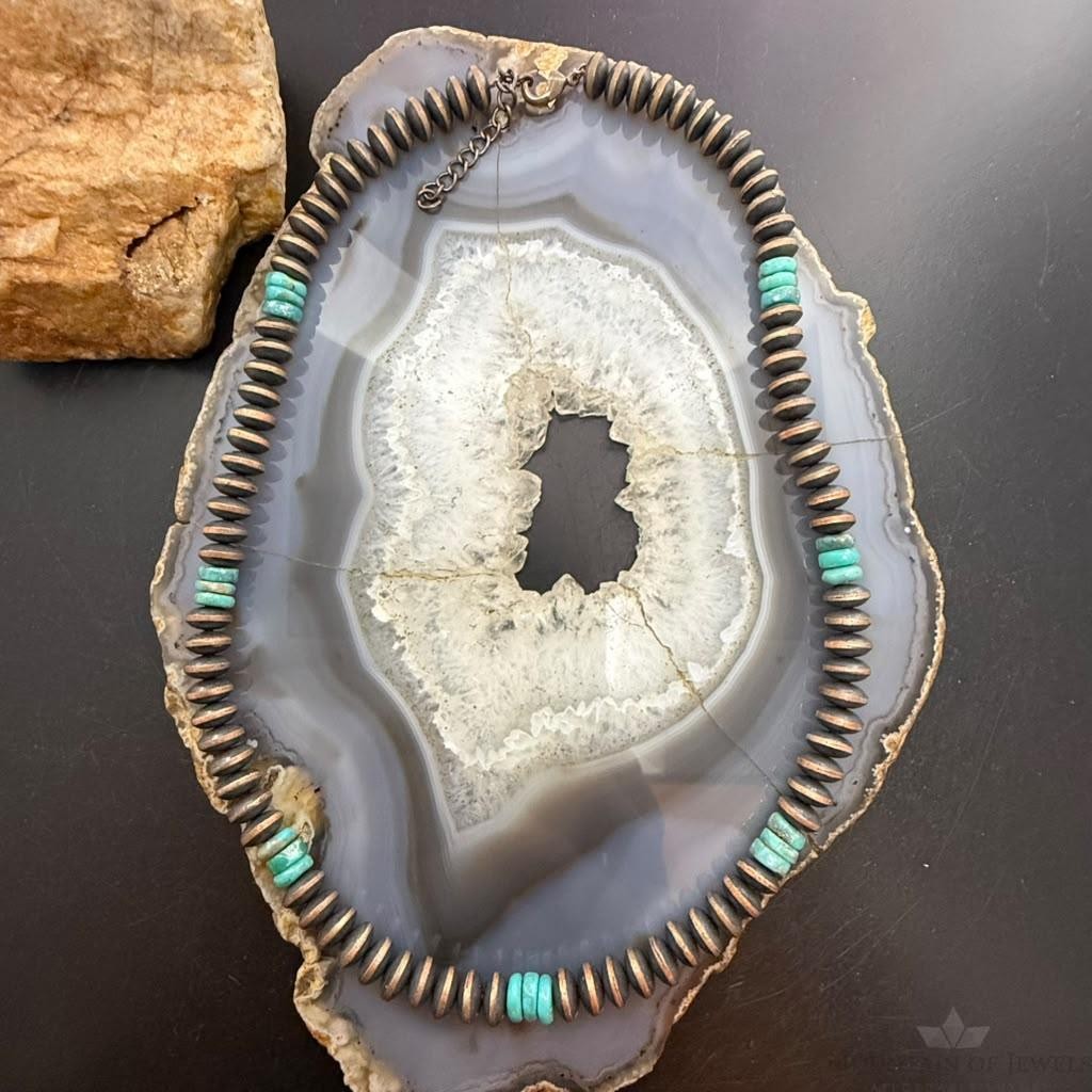 Southwestern Style 8mm Copper Navajo Pearl Saucer & Turquoise 18"-20" Necklace
