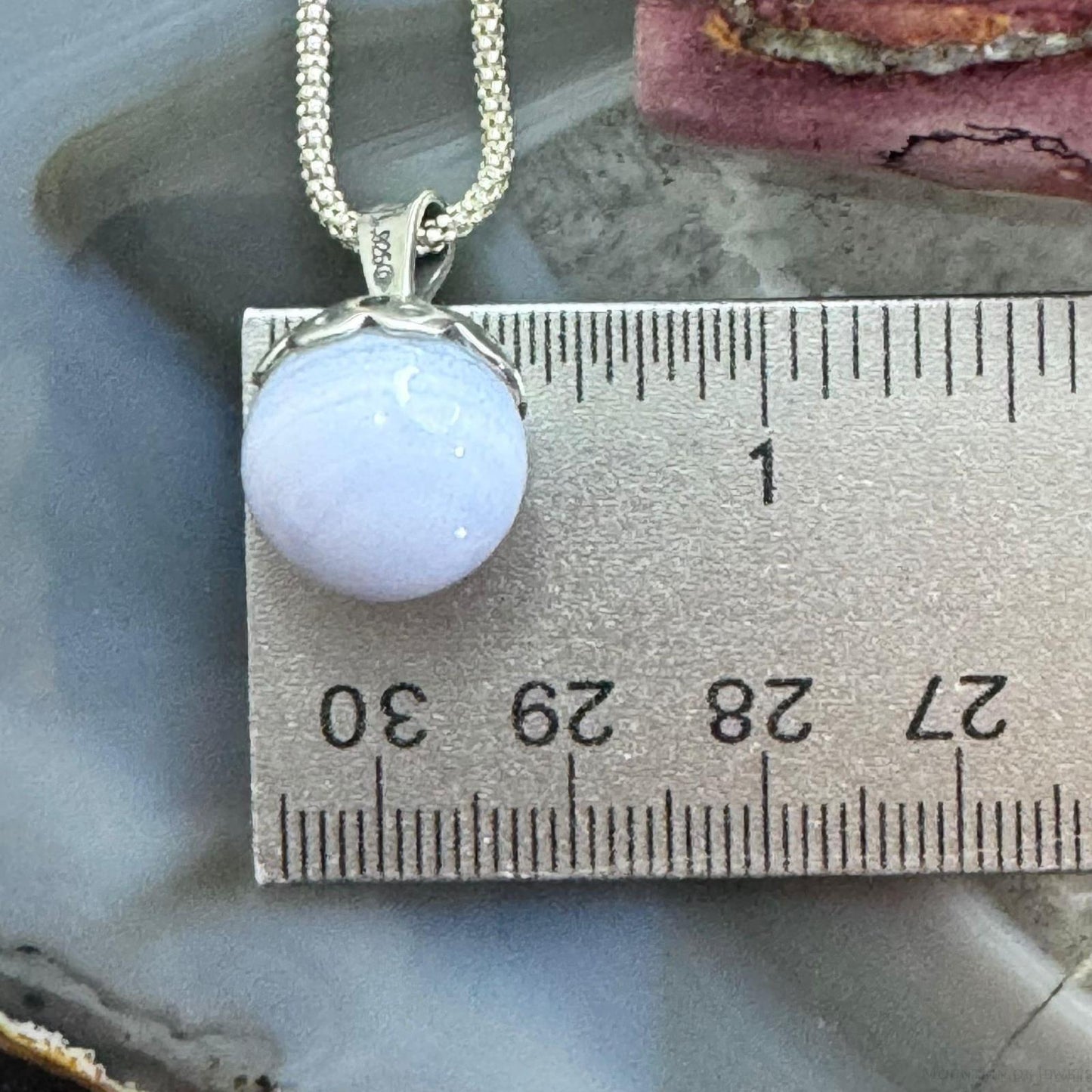 Carolyn Pollack Sterling Silver Round Blue Lace Agate Pendant With Necklace