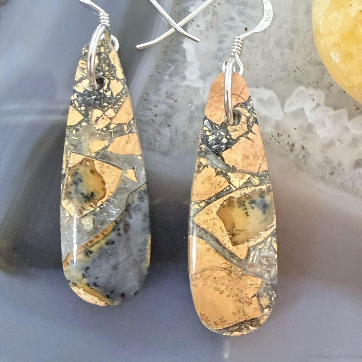 Sterling Silver Teardrop Maligano Jasper Slab Dangle Earrings For Women #502