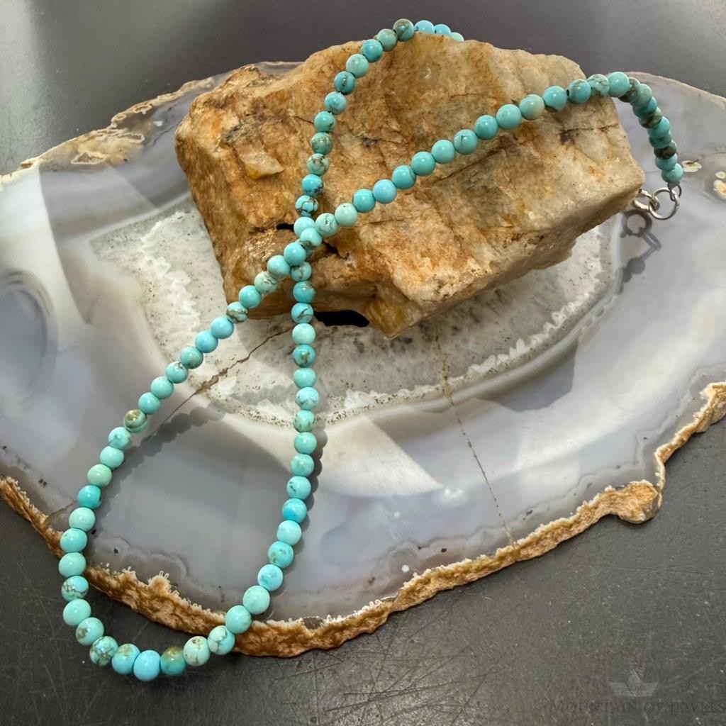 Sterling Silver 4mm Rounded Turquoise Beads 16" Necklace For Women