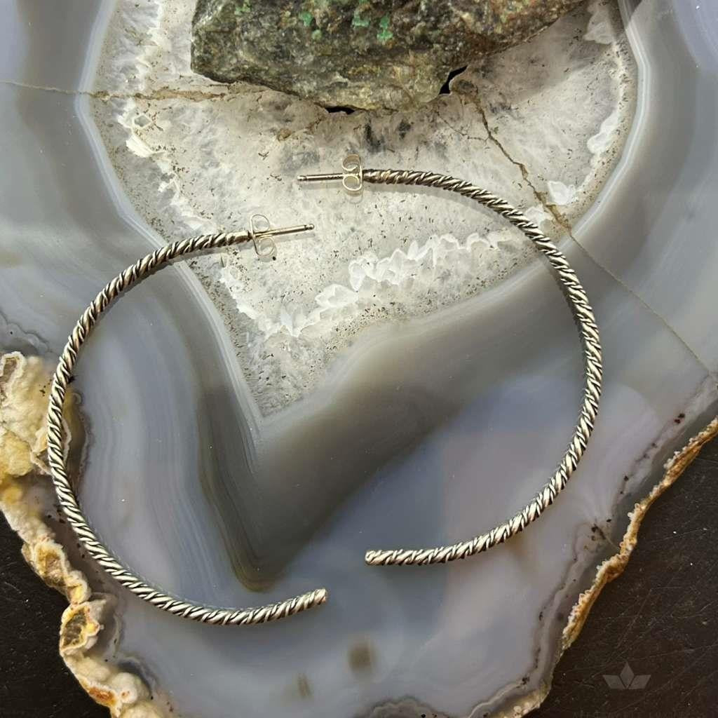 Sterling Silver Twisted Rope Half Moon Hoop Earrings For Women