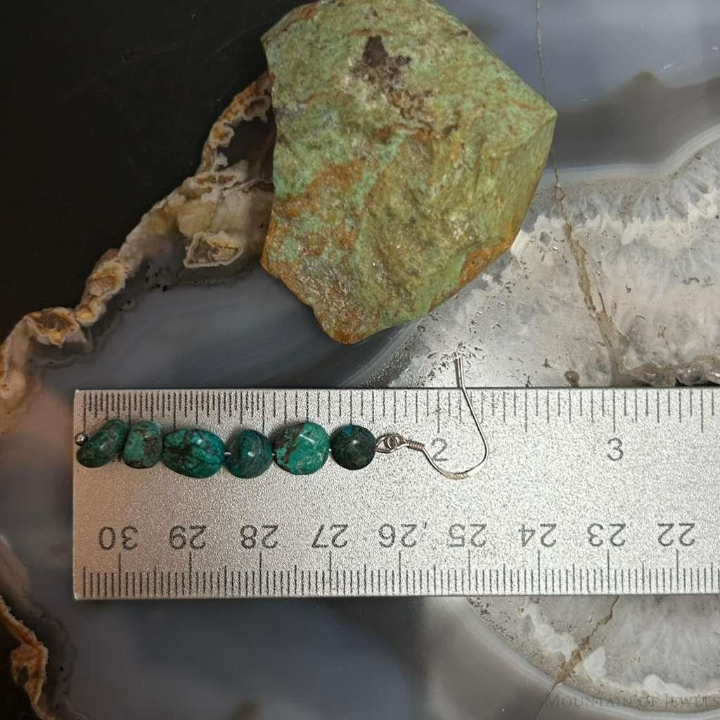 Sterling Silver Natural 5 Turquoise Beads Long Dangle Earrings For Women