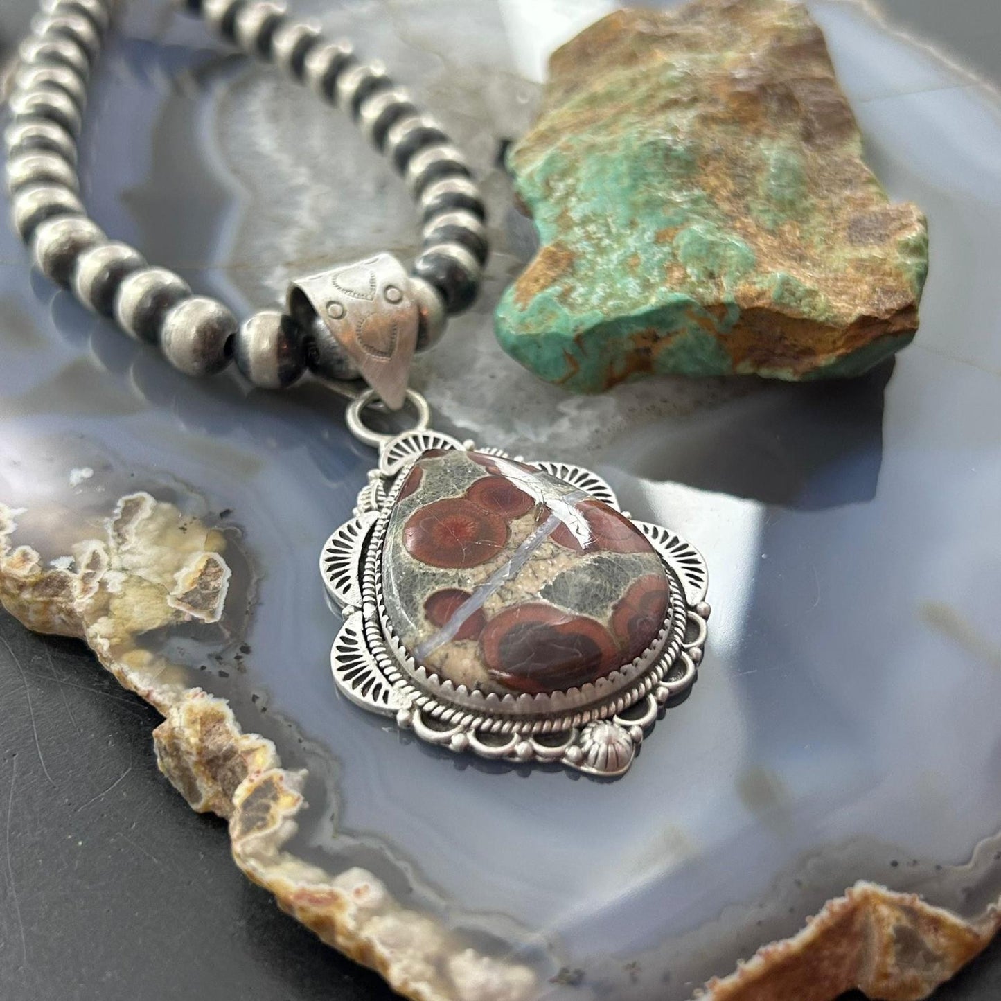 Sterling Silver Southwestern Style Teardrop Peanut Obsidian Pendant For Women #1