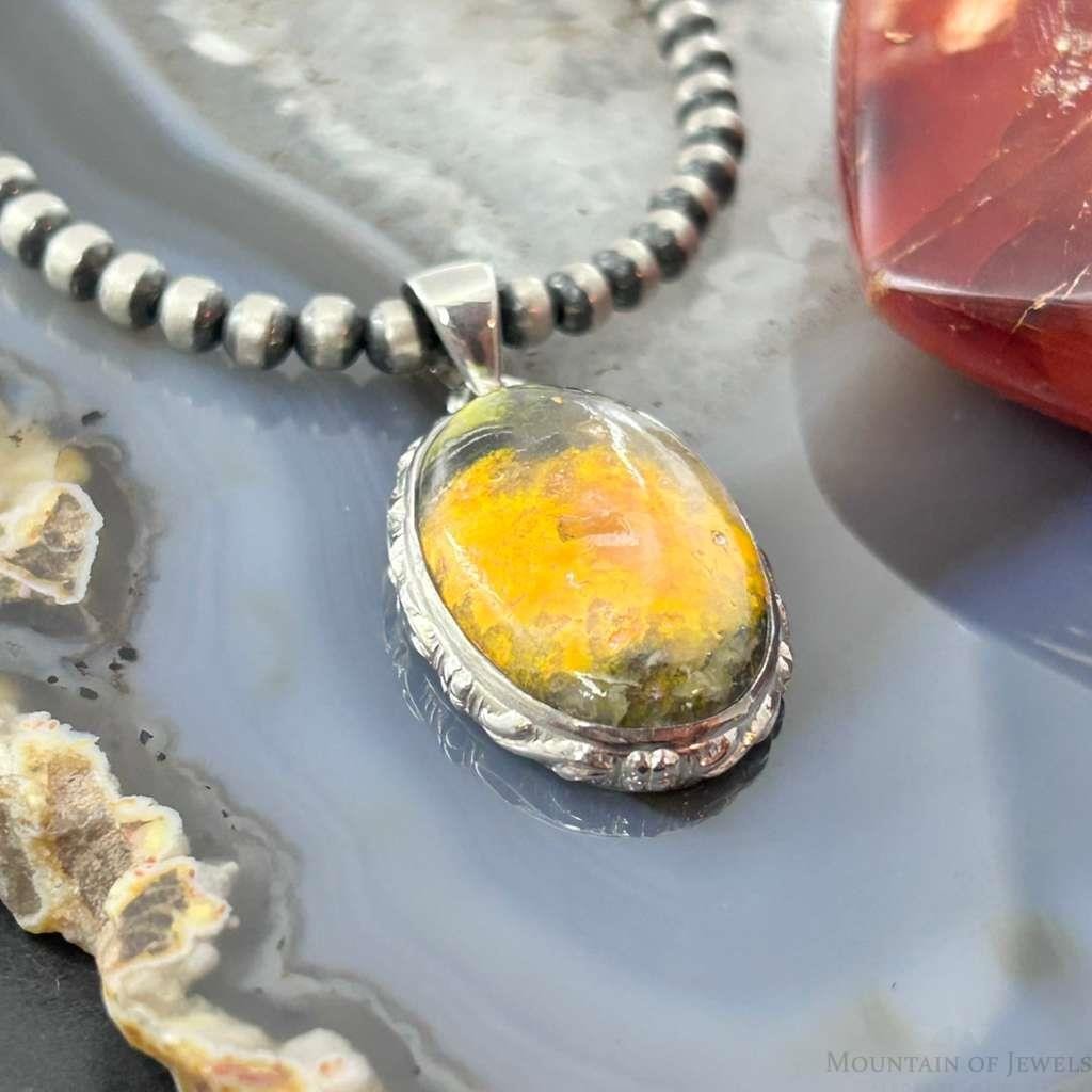 Sterling Silver Southwestern Style Oval Yellow Jasper Pendant For Women #5