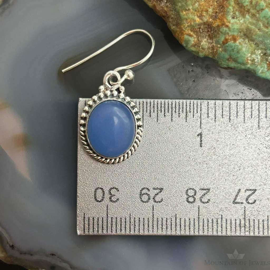 Sterling Silver Southwestern Style Periwinkel Chalcedony Dangle Earrings For Women