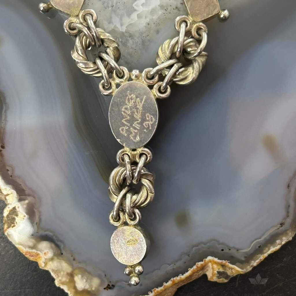 Signed Andes Miner Silver Garnet 20" Toggle Clasp Necklace For Women