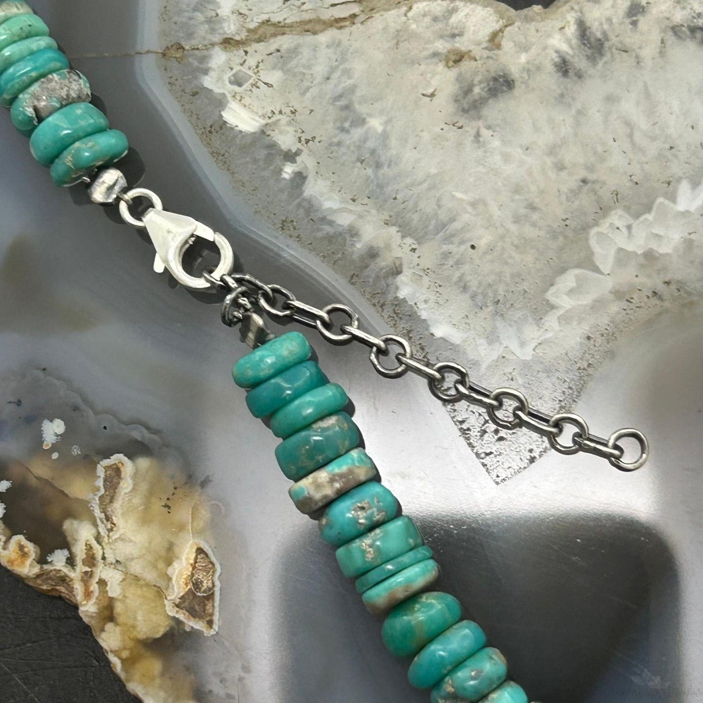 Sterling Silver Southwestern Style Turquoise Beads & Sterling Beads 26"-28" Necklace For Women