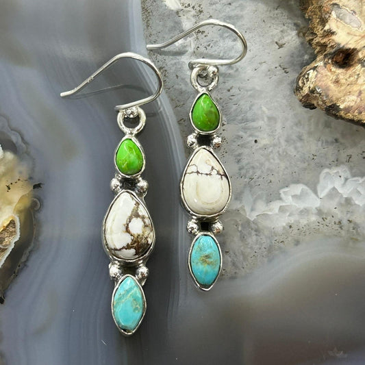 Sterling Silver Southwestern Style Multistone Dangle Earrings For Women #14