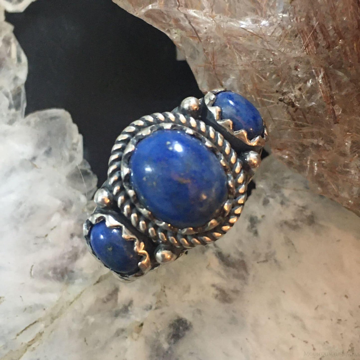 Carolyn Pollack Southwestern Style Sterling Silver 3 Denim Lapis Ring For Women