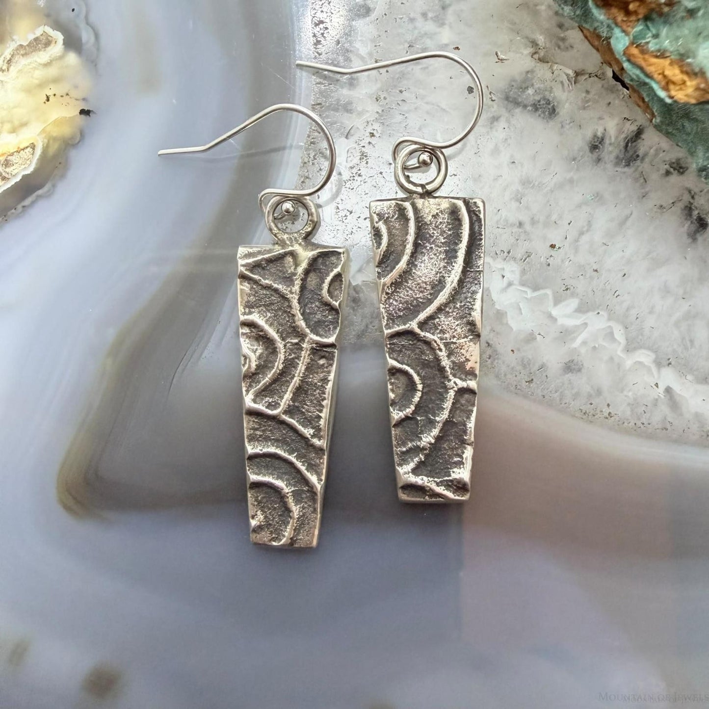 Cheyenne Custer Native American Sterling Silver Trapeze Tufa Cast Dangle Earrings For Women