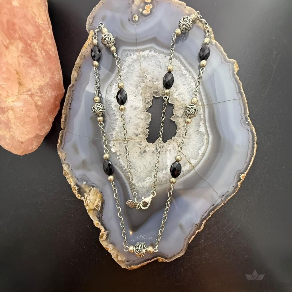 Carolyn Pollack Sterling Silver Faceted Onyx W/Swirl Beaded 26" Necklace