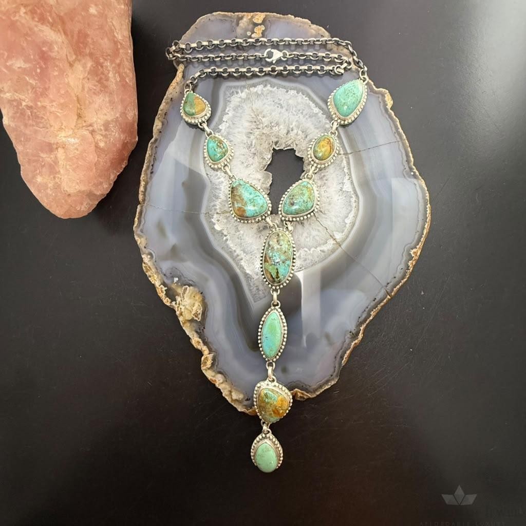 Sterling Silver Southwestern Style Royston Turquoise Lariat 25" Necklace For Women