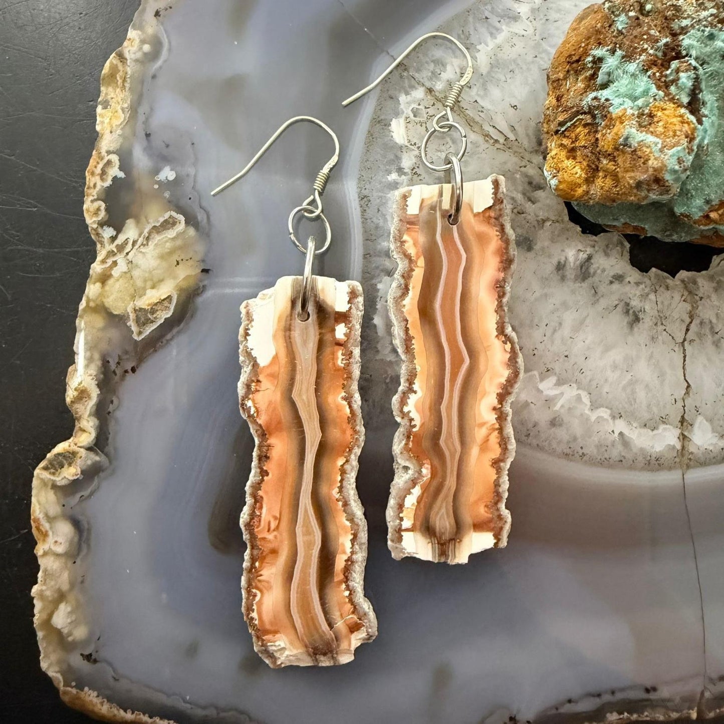 Sterling Silver Agate Slab Dangle Earrings For Women #404