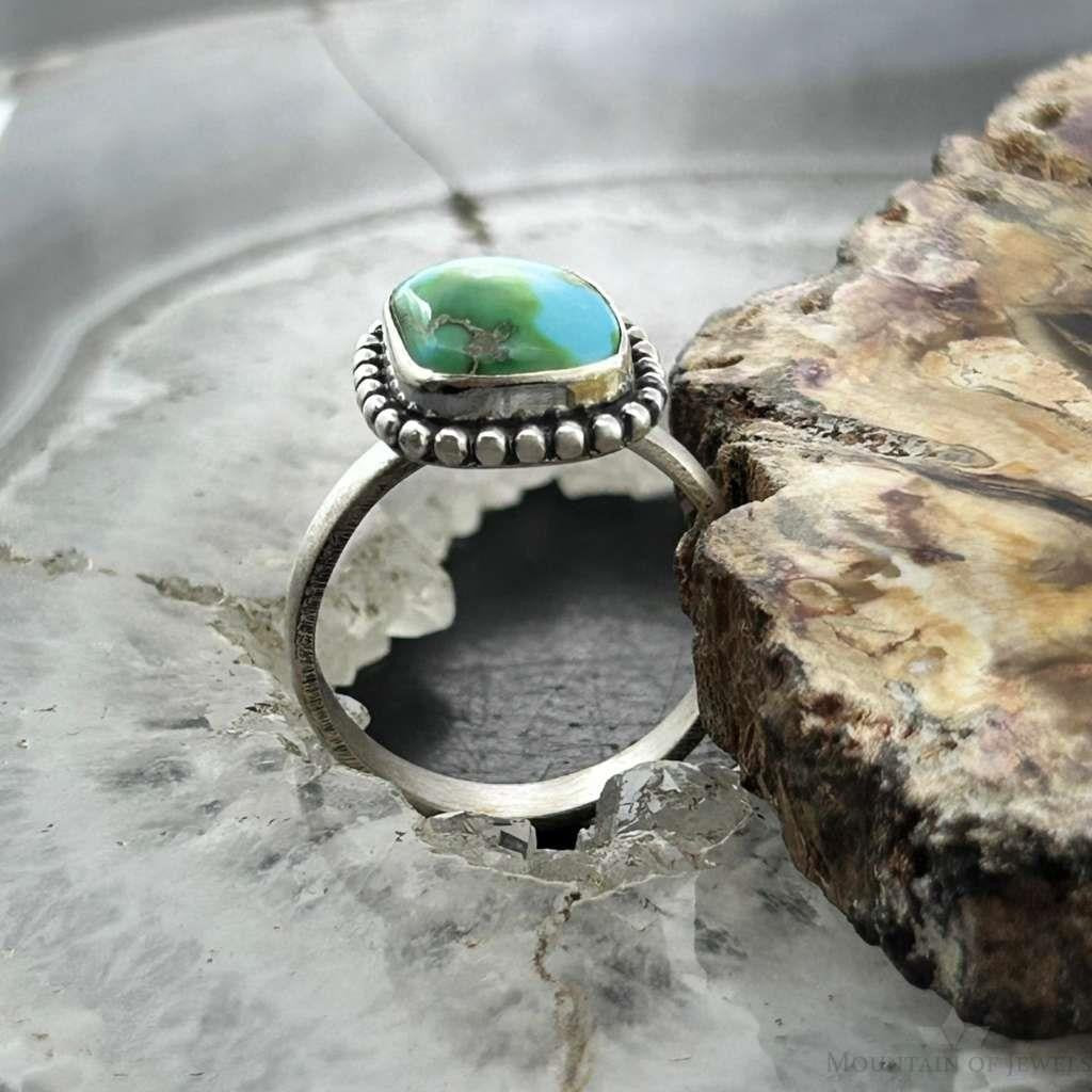 Sterling Silver Southwestern Style Square Sonora Gold Turquoise Adjustable Ring #6