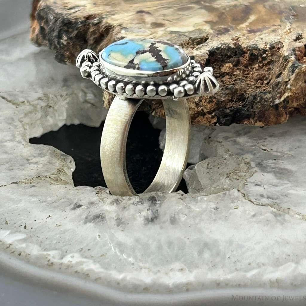 Sterling Silver Southwestern Style Oval Golden Hill Turquoise Adjustable Ring For Women #15