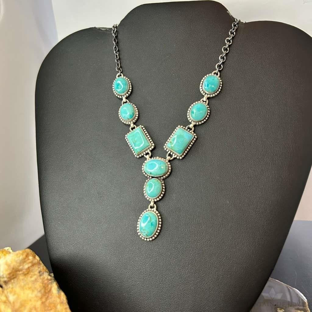 Sterling Silver Southwestern Style Mohave Turquoise Lariat 18" Necklace For Women