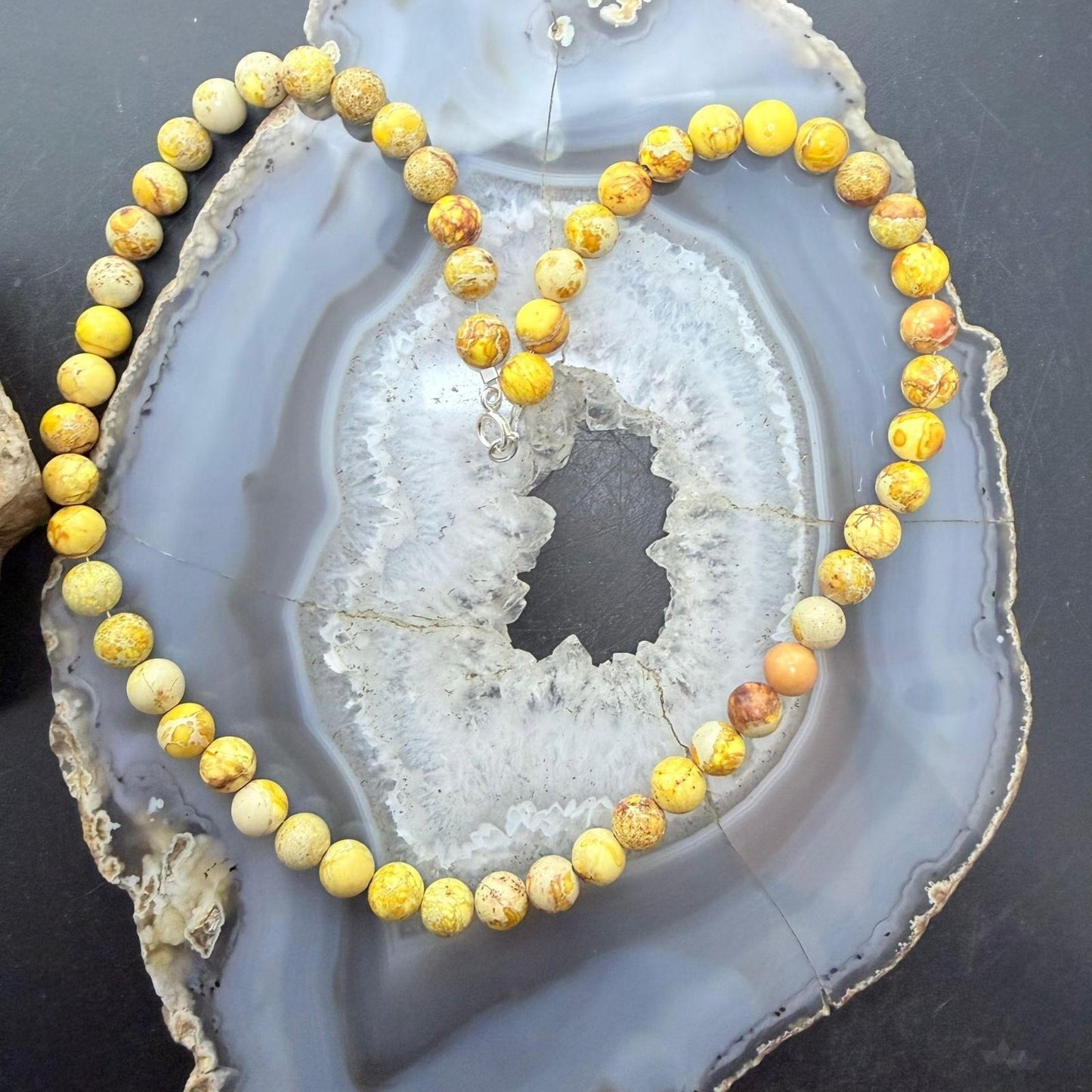 Sterling Silver Southwestern Style 8mm Snake Skin Jasper Beads 18" Necklace For Women