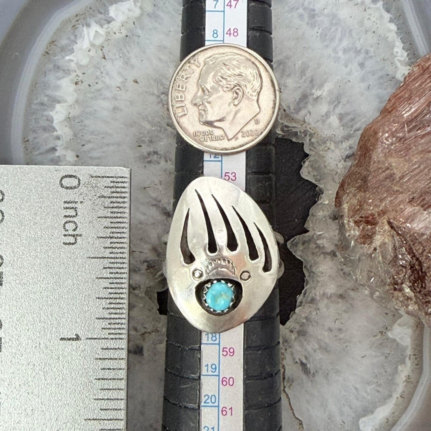 Brenda Boyd Native American Sterling Silver Bear Claw w/Turquoise Size 7.5 Ring For Women