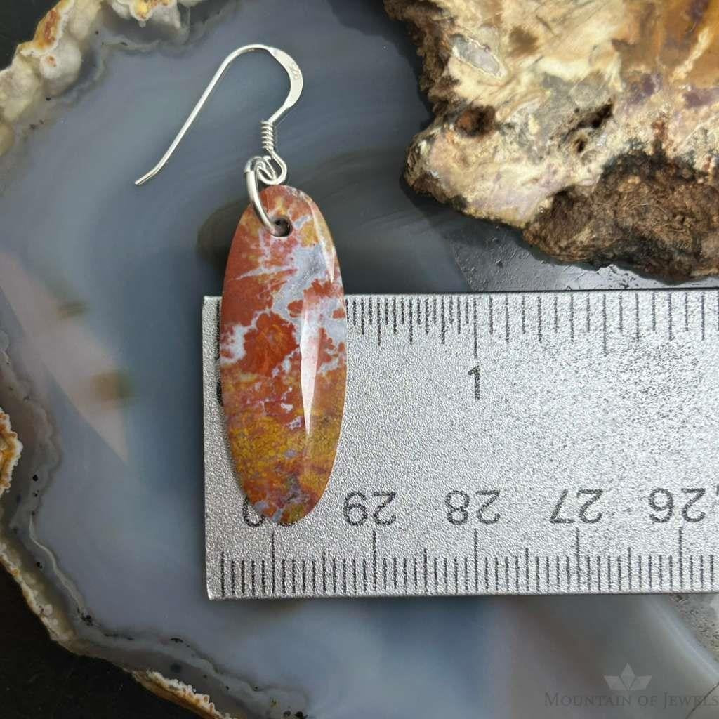 Sterling Silver Oval Plum Moss Agate Slab Dangle Earrings For Women #518