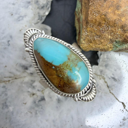 Sterling Silver Southwestern Style Teardrop Kingman Turquoise Adjustable Ring
