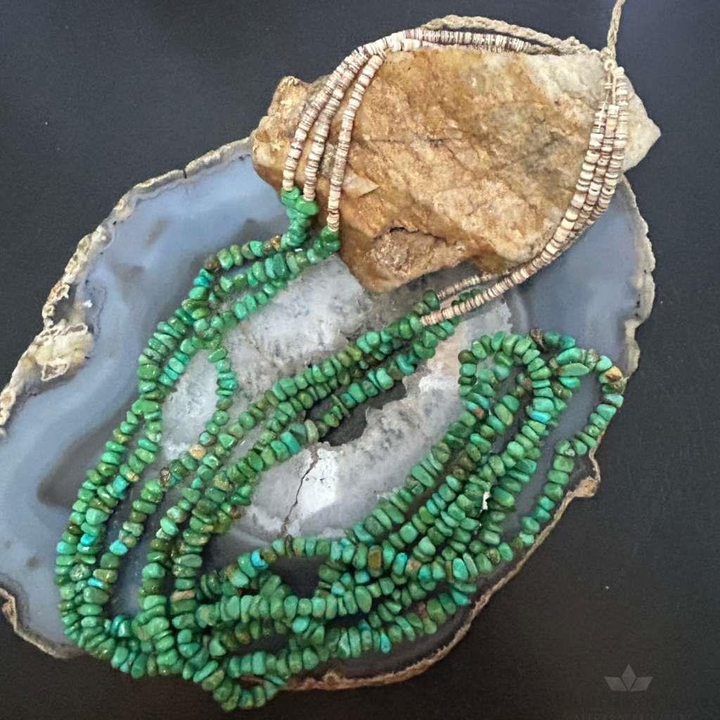 Vintage Native American 3 Strands Natural Turquoise Heishi Necklace For Women