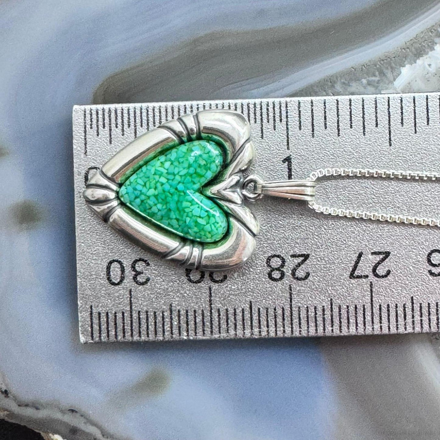 Carolyn Pollack Sterling Silver Heart Green Turquoise Chip Inlay Pendant W/18" Necklace For Women