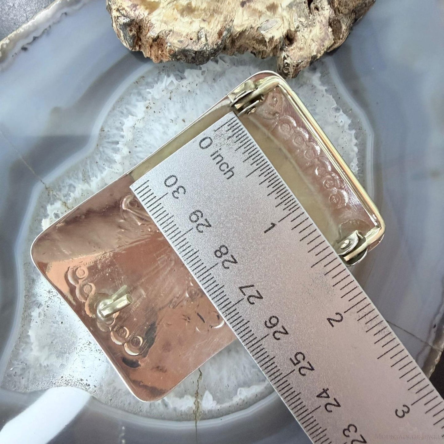 Joann Begay Native American Sterling Silver 5 Coral Stamped Belt Buckle For Men