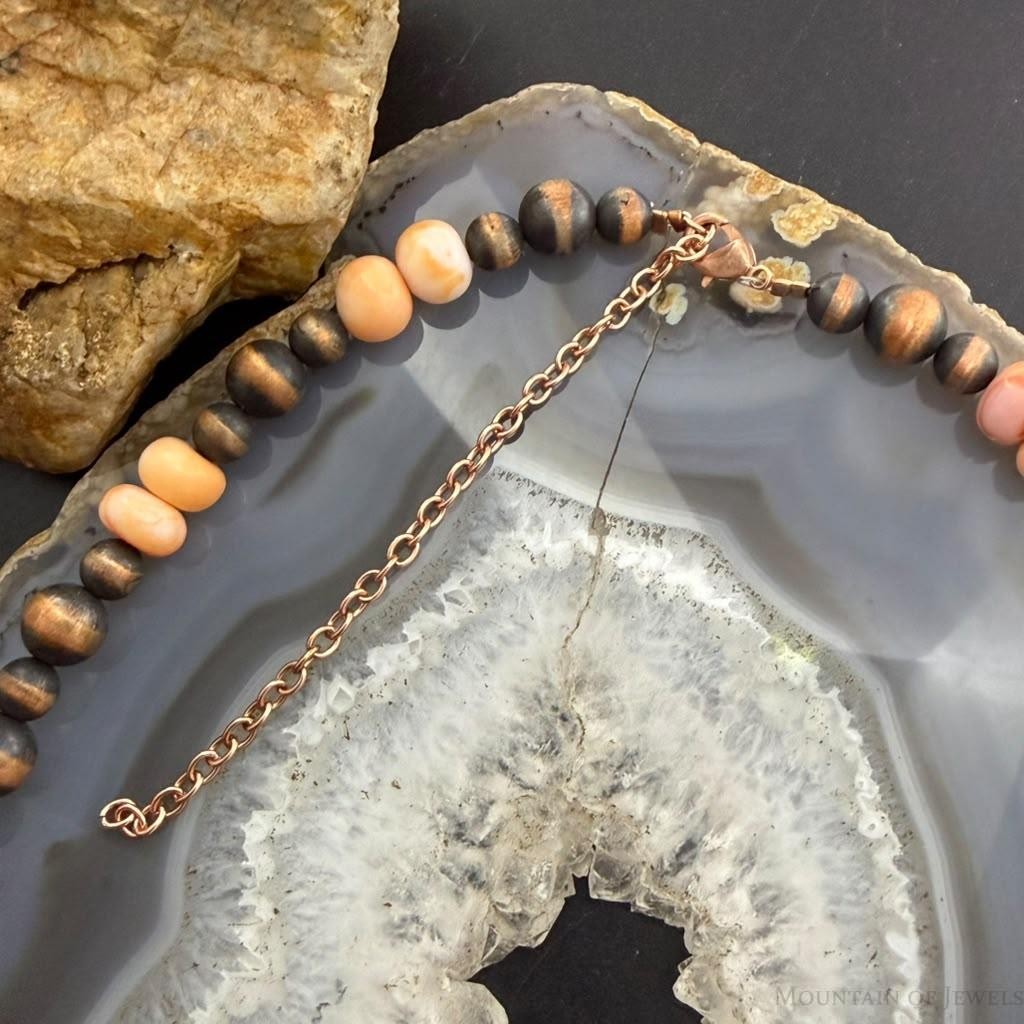 Southwestern Style 6.5-8.5mm Copper Navajo Pearl & Spiny Oyster Beads Necklace For Women