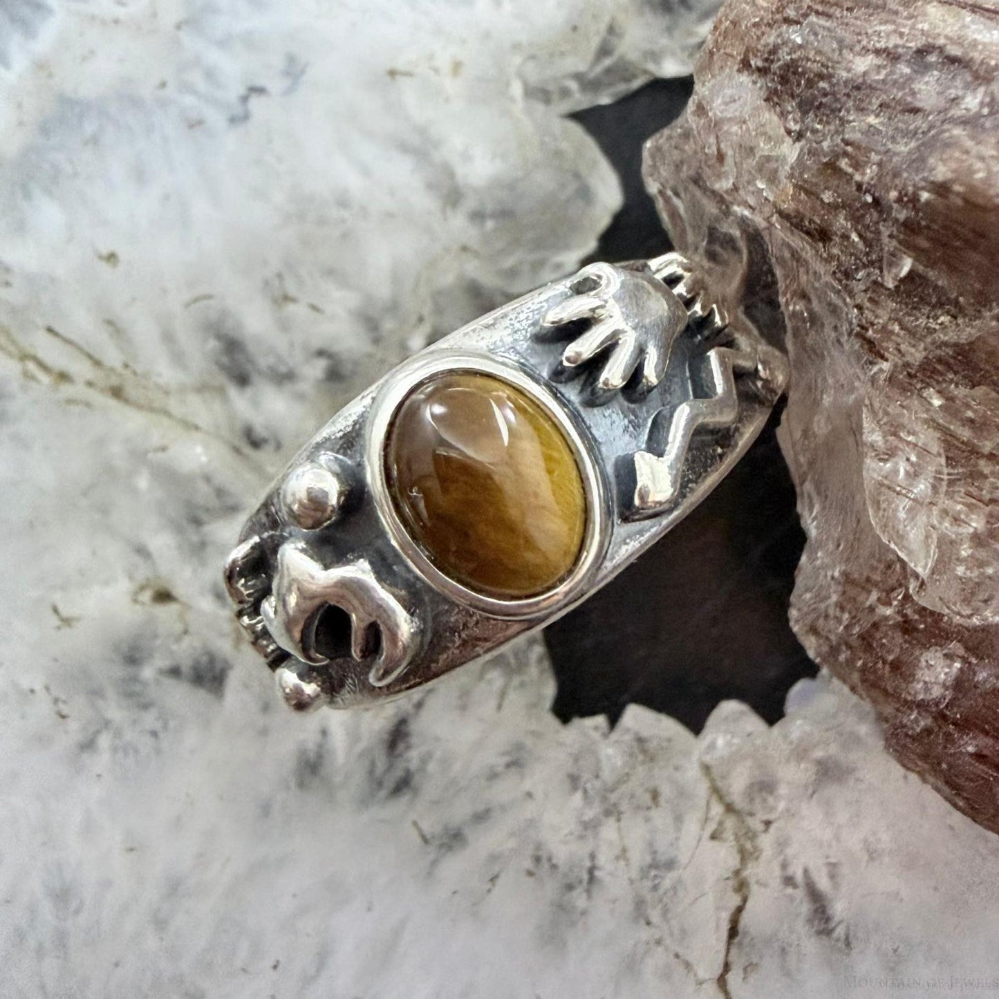 Jody Naranjo Vintage Sterling Silver Tiger's Eye Petroglyph Ring Size 8 For Women