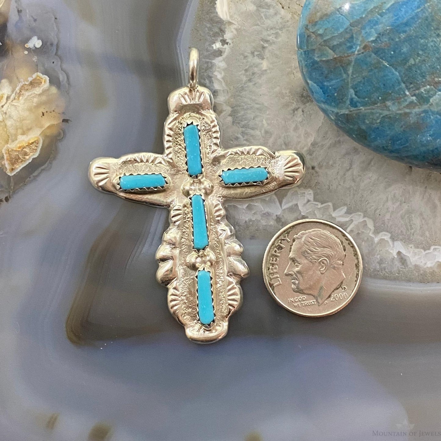 Cecilia Iule Native American Turquoise Sterling Silver Unisex Cross Pendant