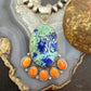 Sterling Silver Southwestern Style Azurite Chrysocolla & Spiny Oyster Decorated Pendant