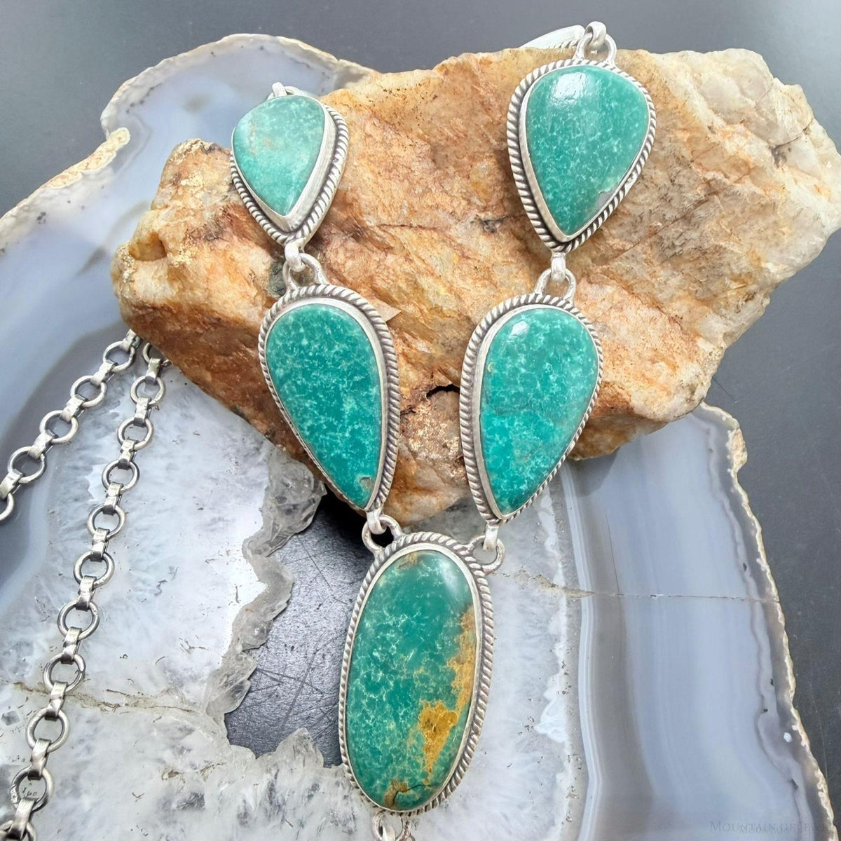 Sterling Silver Southwestern Style White Water Turquoise Lariat 25" Necklace For Women