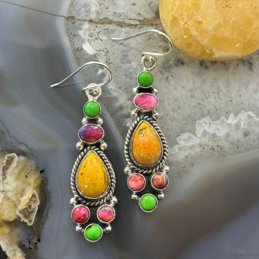 Sterling Silver Southwestern Style Multistone Dangle Earrings For Women #6