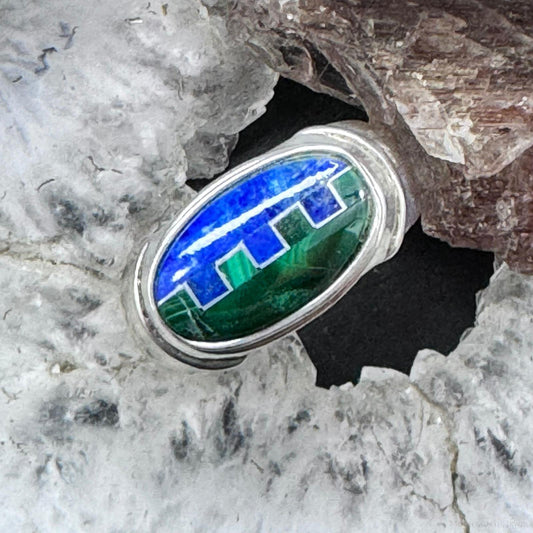 Carolyn Pollack Sterling Silver Oval Lapis and Malachite Inlay Ring For Women